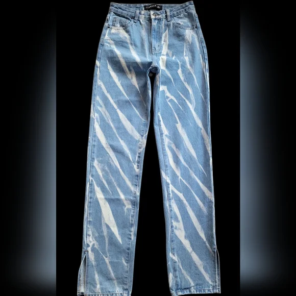 Lioness Tie-Dye Split Hem High Rise Straight Leg Jeans Size 2 Tall 100% Cotton - Picture 2 of 10